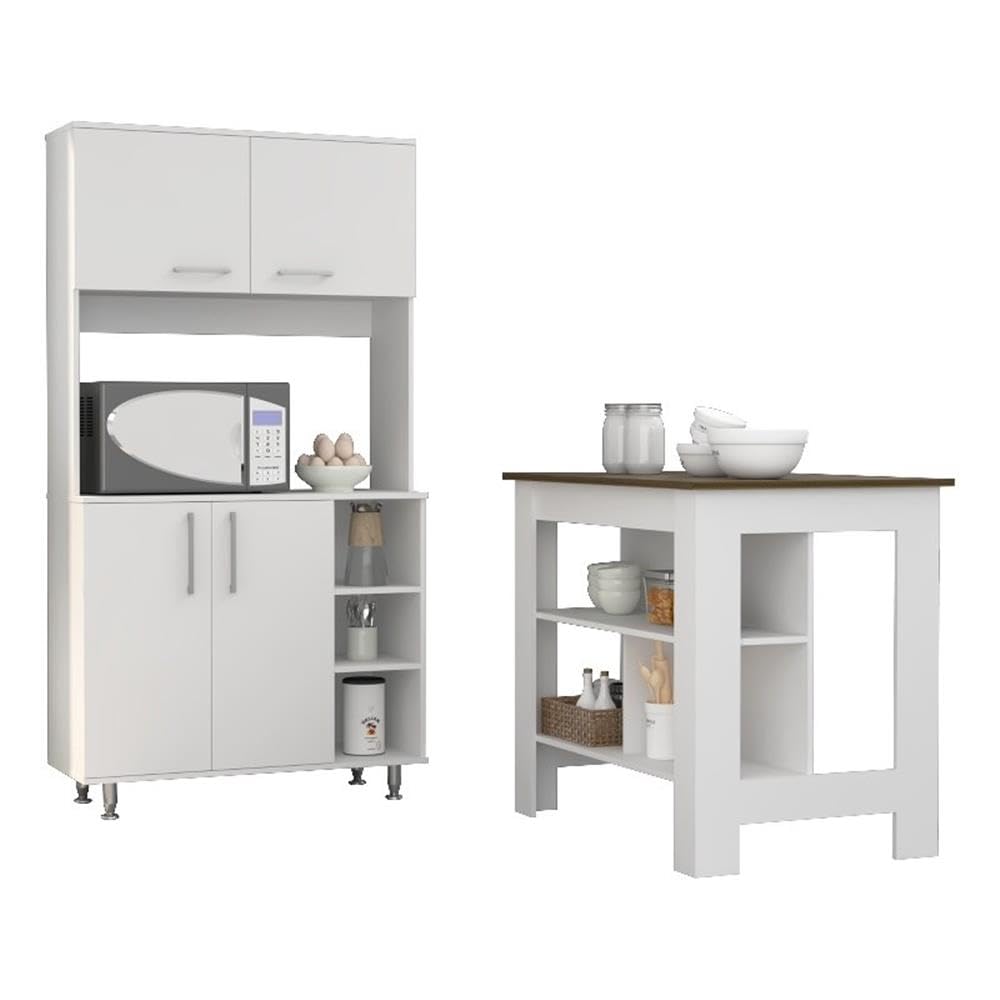 FM FURNITURE Surrey 2-Piece Modern Engineered Wood Kitchen Set in White/Walnut