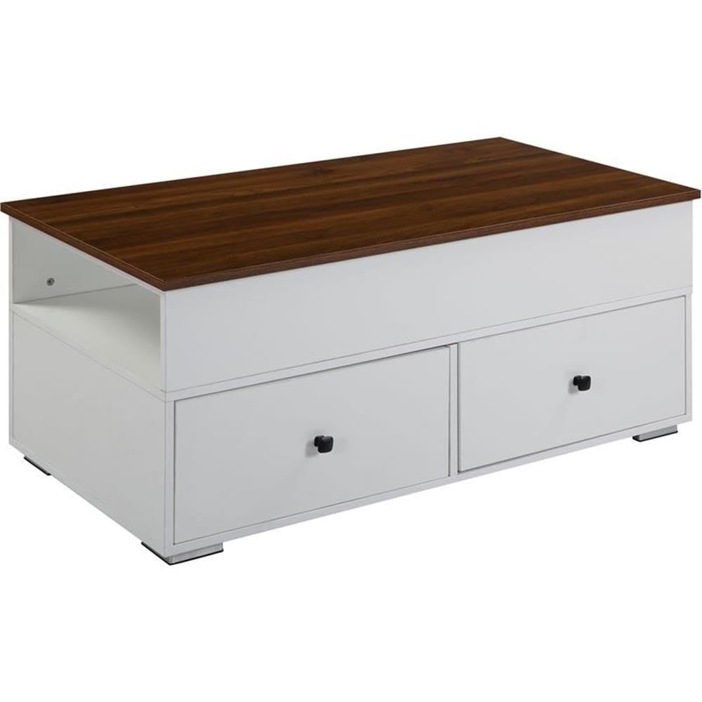 Acme Aafje 2-Drawer Wooden Coffee Table in White and Walnut Finish