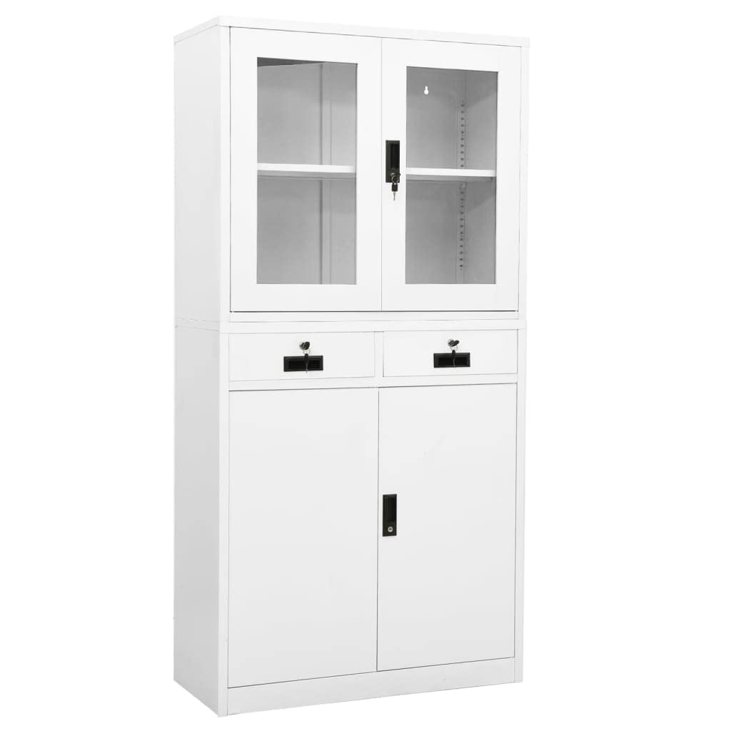 Furniking Office Cabinet White 35.4&quot;x15.7&quot;x70.9&quot; Steel and Tempered Glass-F6421