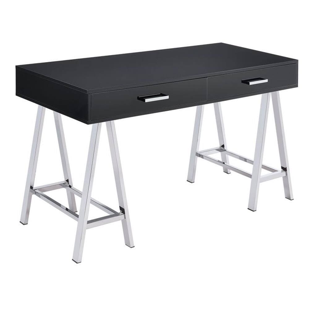 Acme Coleen 2-Drawer Metal Home Office Desk In Black And Chrome