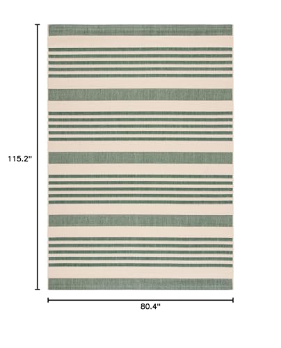 Safavieh Courtyard Collection 6'7'' X 9'6'' Beige/Dark Green Cy6062 Stripe Indoor/ Outside Waterproof Easy Cleansingpatio Backya