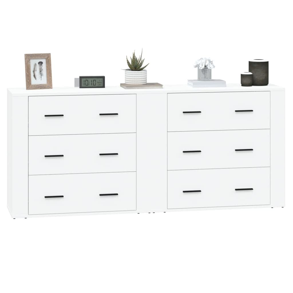 vidaXL 2x Sideboards Living Room Furniture Cupboard Storage Cabinet Highboard Home Organiser Sideboard Cabinet White Engineered Wood, Medium, 3185407