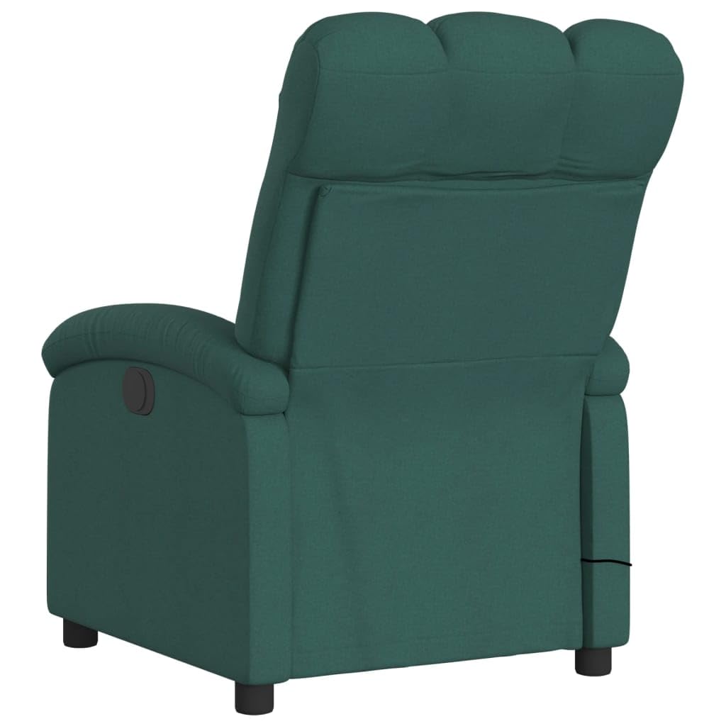 vidaXL Electric Massage Recliner Chair - Dark Green Fabric, Adjustable Backrest/Footrest, Vibration Massage, Side Pocket, for Living Room Study