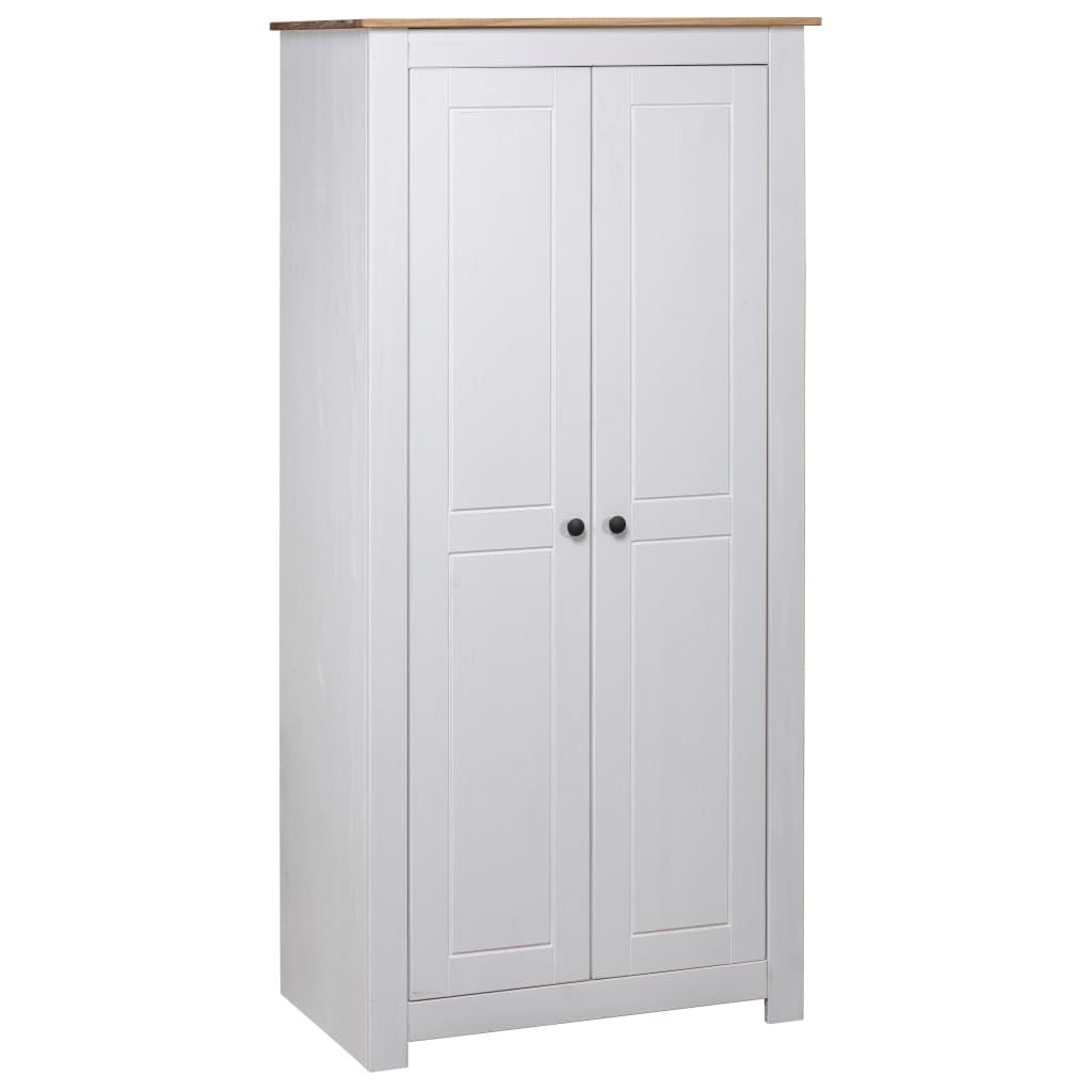 vidaXL Solid Pine Wardrobe - White 2-Door Organizer with Shelf and Hanging Rod for Bedroom Storage - 31.5&quot; x 19.7&quot; x 67.5&quot;