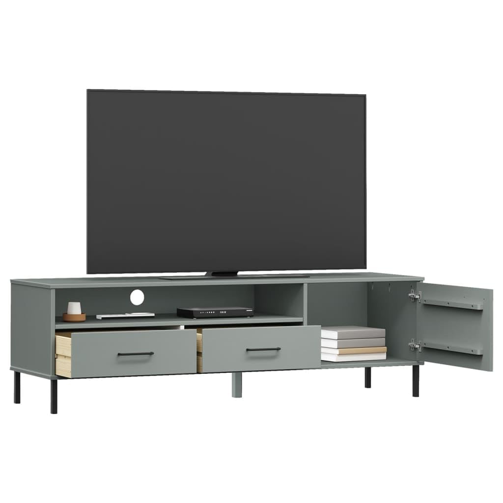 vidaXL Solid Wood Pine TV Stand with Metal Legs - Spacious Storage, Easy Assembly, Industrial Design Gray Finish
