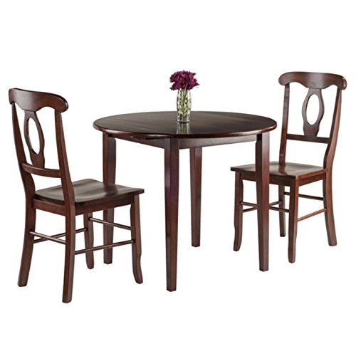 Ergode Exquisite Dining Set | Double Drop Leaf Table | Ladder Back Chairs | Solid Wood | Walnut Finish | (94388-VV)