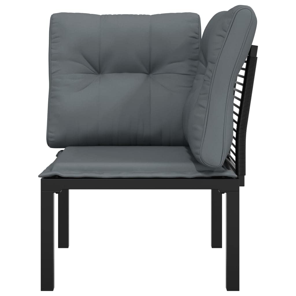 vidaXL Modern Poly Rattan Garden Chair in Black with Dark Gray Cushions - Weather Resistant Outdoor Furniture with a Sturdy Steel Frame, Comfortable Seat, and Modular Design