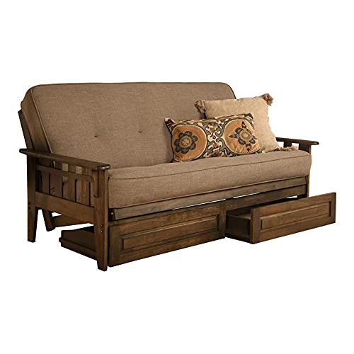 Kodiak Furniture Tucson Frame With Linen Fabric Mattress In Gray/Rustic Walnut