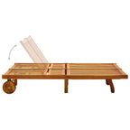 vidaXL Acacia Wood Patio Lounge Chair/Sunlounger-Adjustable with Cushions, Two Wheels, for Poolside/Garden