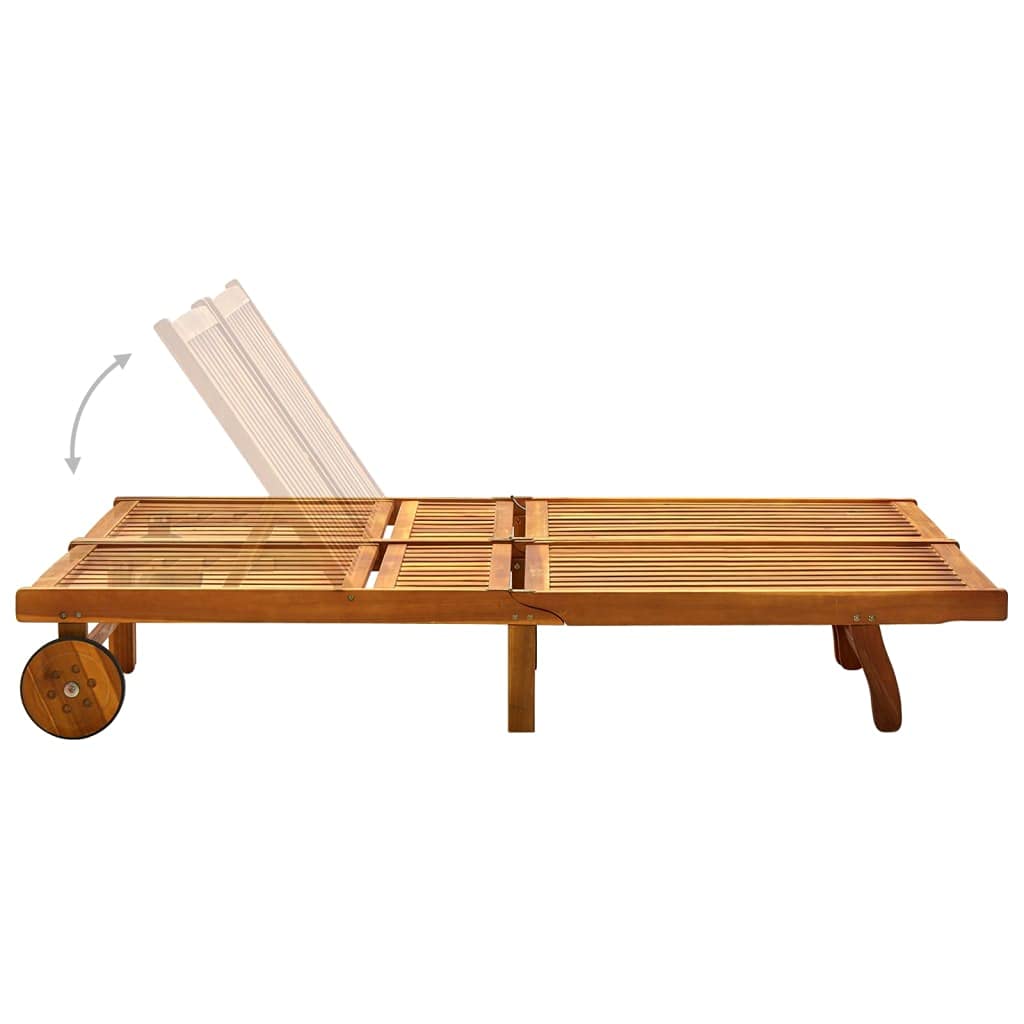 vidaXL Acacia Wood Patio Lounge Chair/Sunlounger-Adjustable with Cushions, Two Wheels, for Poolside/Garden