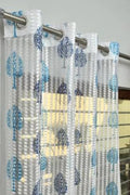 UNNAK Net Transparent 7Ft Curtain Drapes for Door Pack of 2 | Tree Printed Panels for Home and Office Decor | Fancy Eyelet Curta