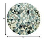 HomeRoots Heat-Set Polypropelene 8’ Round Blue Beige Nested Diamonds Modern Area Rug