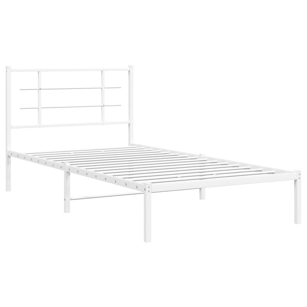 vidaXL Single Bed Frame - White Metal with Elegant Headboard, Supportive Slats, Under-Bed Storage Space - 39.4x78.7 Compatible