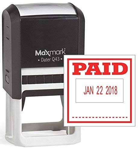 Maxmark Q43 (Large Size) Date Stamp With Paid Self Inking Stamp - Red Ink
