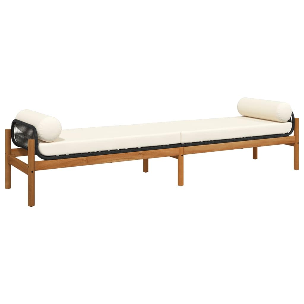 vidaXL Patio Bench with Cushions - Black Poly Rattan & Acacia Wood - Outdoor Garden Loveseat - Durable & Comfortable - 85&quot; x 21.9&quot; x 18.9&quot;