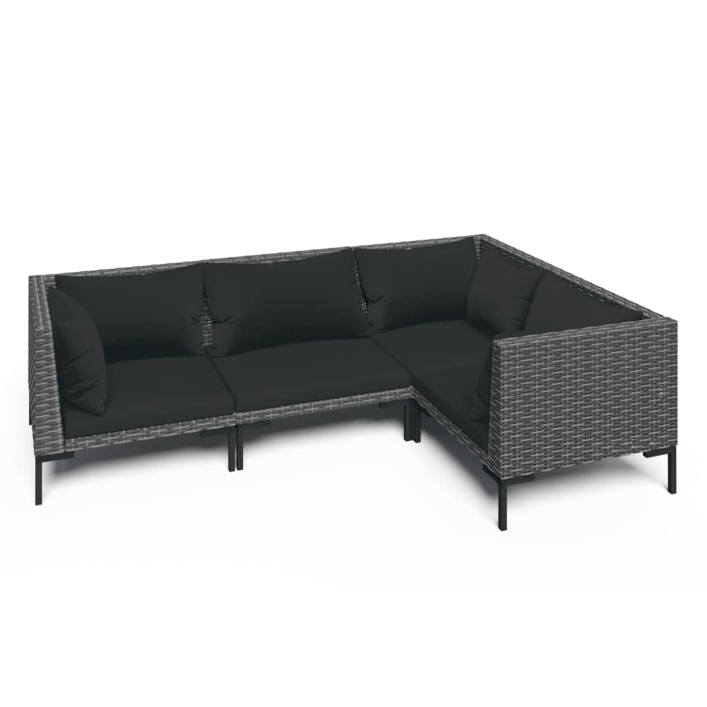 vidaXL Patio Lounge Set 4 Piece, Patio Furniture Set for Outdoor, Sectional Sofa with Cushions, Corner Sofa, Modern Style, Poly Rattan Dark Gray