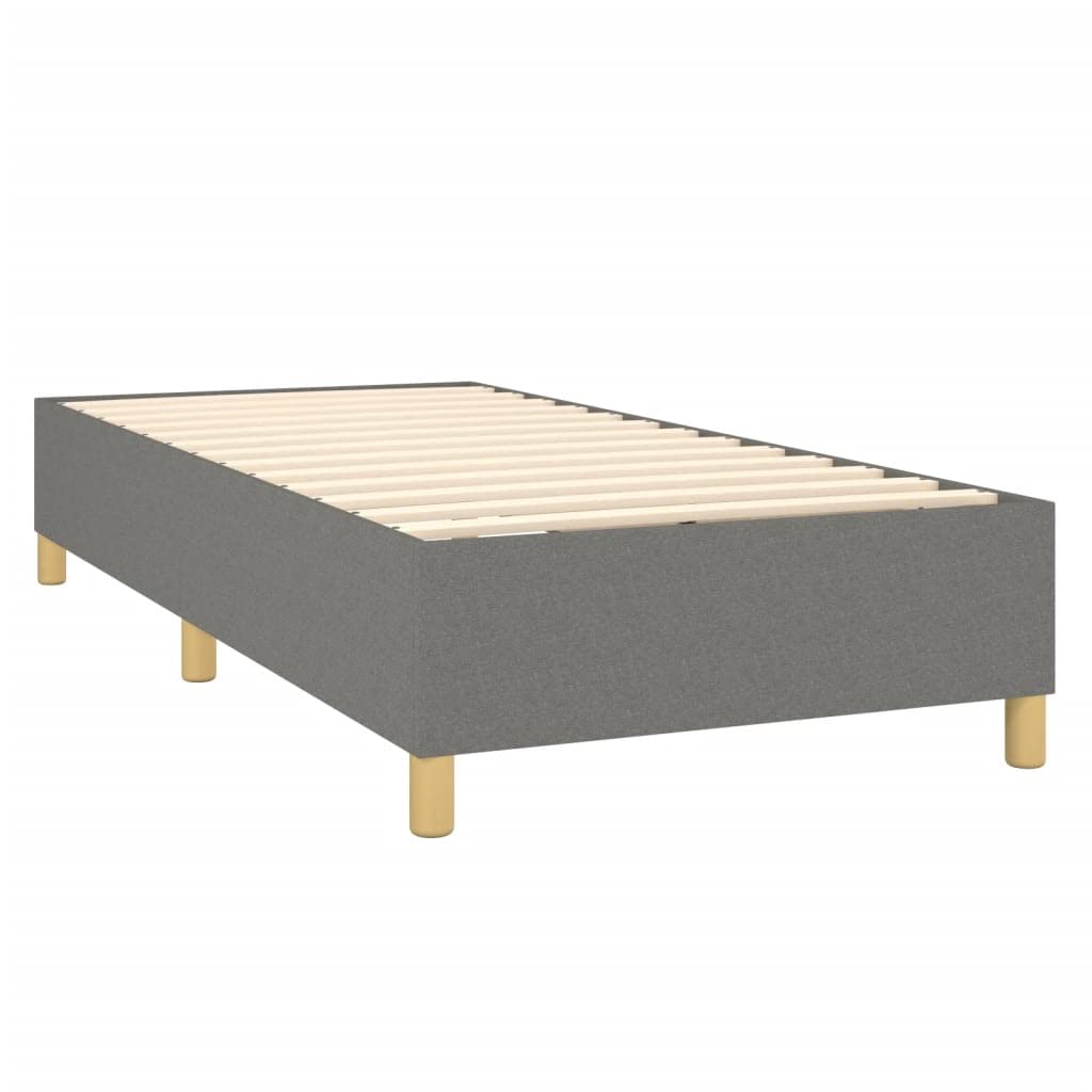 vidaXL Twin Box Spring Bed Frame, Dark Gray, Fabric Plywood and Engineered Wood Construction, Modern Bedroom Furniture, 39.4"x74.8" Mattress Size Compatibility