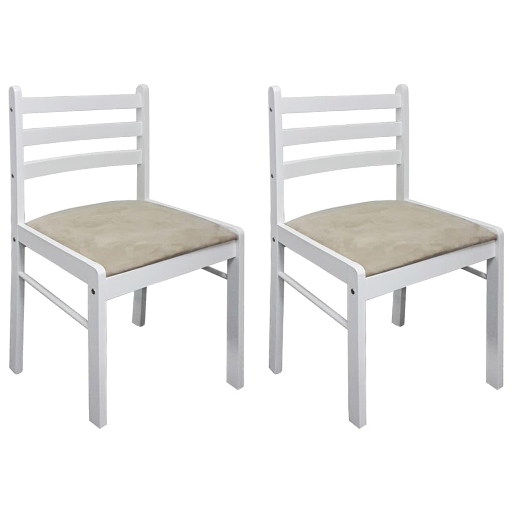 vidaXL 2pc Dining Chairs in White, Solid Rubber Wood and Soft Polyester Velvet Seat Padding, Ideal for Dining Room and Kitchen, Scandinavian and Modern Style