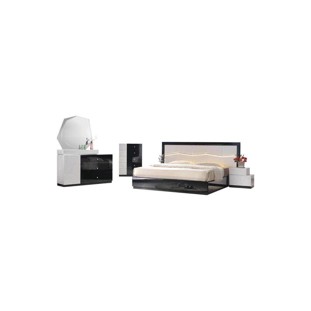 Best Master Furniture Berlin Black And White Lacquer Mdf Bed With Led Headboard Queen