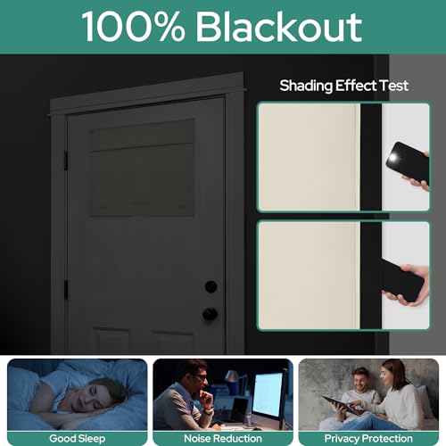 Homeideas 100% Blackout French Door Curtains, Privacy Small Door Curtains For Door Window, 26 X 20 Inch Door Shades For Front Door, Thermal Insulated Door Window Covering, (1 Panel, Beige)