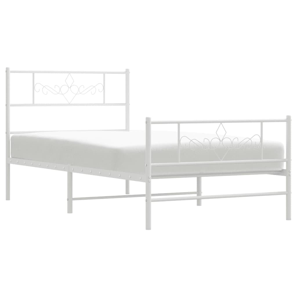 vidaXL 12 Inch Modern White Twin Bed Frame with Headboard & Footboard, Sturdy Metal Platform Bed Frame & Slats, Extra Under Bed Storage, No Box Spring Needed, Without Mattress