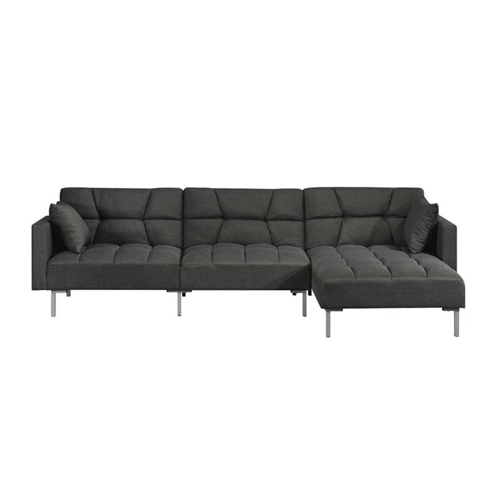Acme Duzzy Reversible Sectional Sofa with 2 Pillows in Dark Gray Fabric