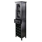 Ergode Wood Burgundy Wine Tower | Stylish & Practical Storage Solution | 15 Bottle Slots | Glass Door | 3 Shelves | Drawer | Composite Wood | Easy Assembly | (20667-VV)
