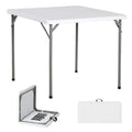 Zeny 34Inch Fold In Half Square Table, Portable Plastic Dining Card Table For Kitchen Or Outdoor Party Wedding Event, Bi-Folding Picnic Camp Dining Table, White