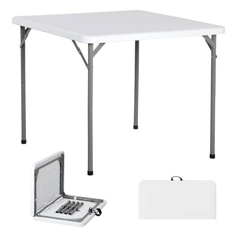 Zeny 34Inch Fold In Half Square Table, Portable Plastic Dining Card Table For Kitchen Or Outdoor Party Wedding Event, Bi-Folding Picnic Camp Dining Table, White