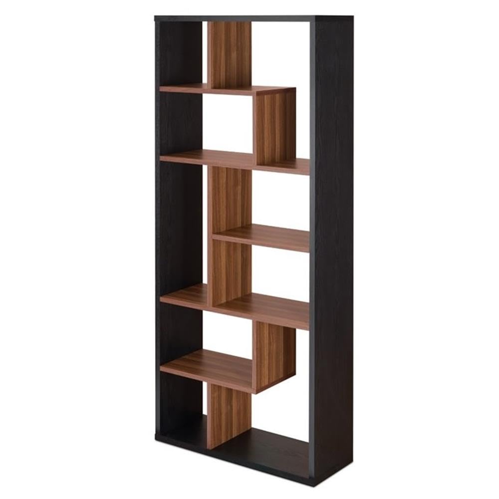 Acme Chas Cube 6-Shelf Wooden Bookcase in Black and Walnut