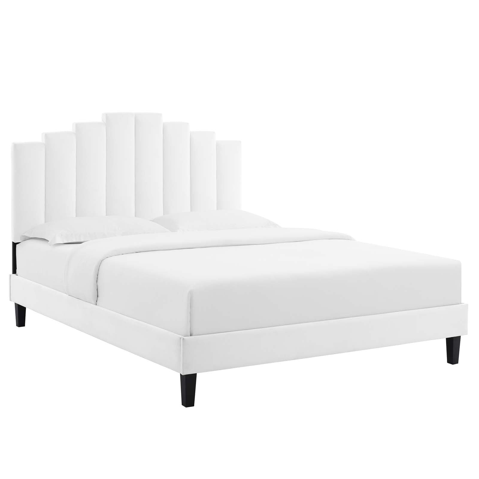 Modway Elise Channel Tufted Performance Velvet Full Platform Bed In White With Black Wood Legs, King