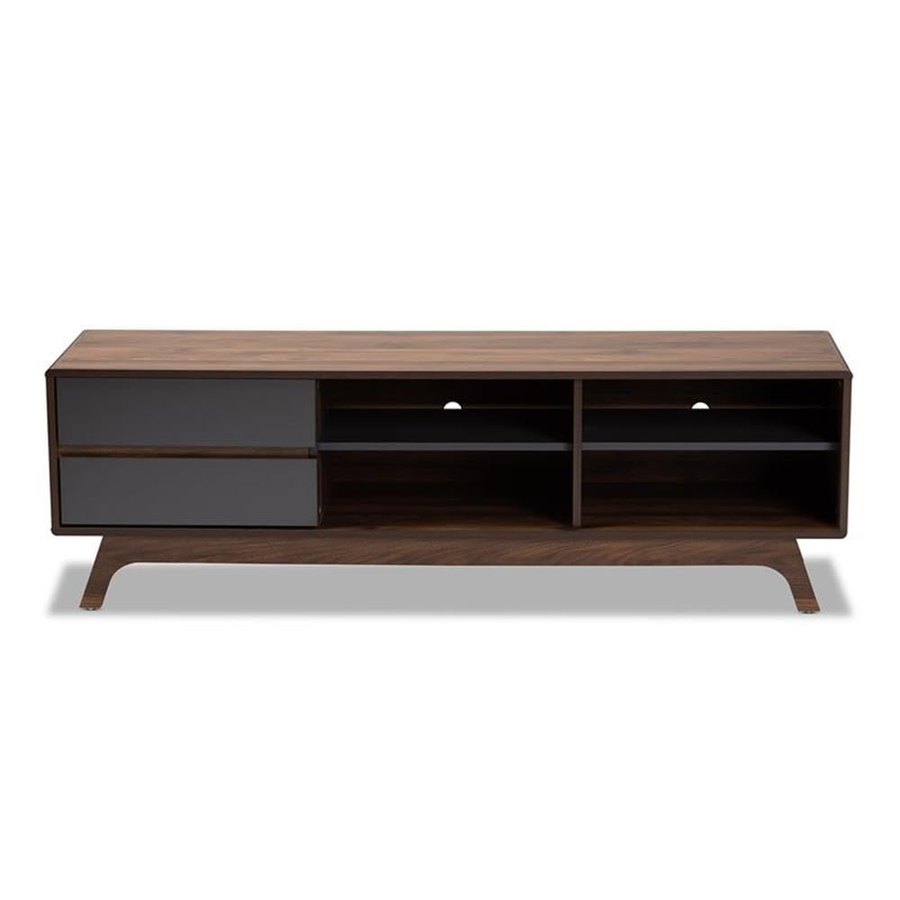 Baxton Studio Koji Mid-Century Modern Two-Tone Grey and Walnut Finished Wood 2-Drawer TV Stand