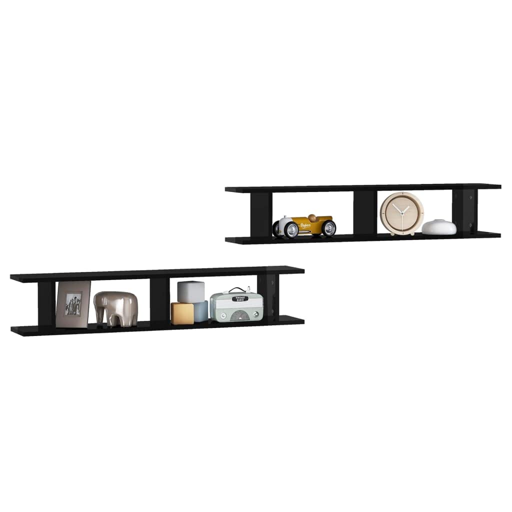 vidaXL Wall Shelves 2pcs High Gloss Black 41.3&quot;x7.1&quot;x7.9&quot; Engineered Wood