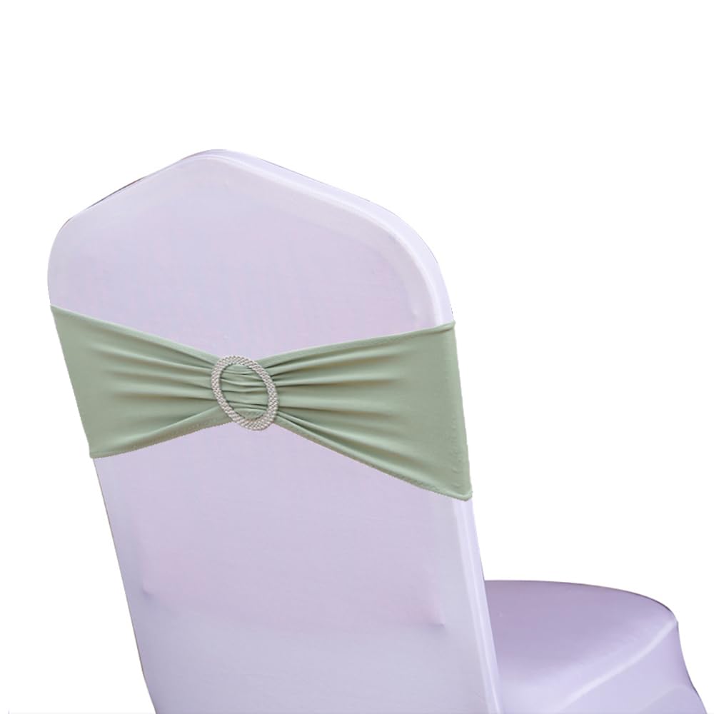 Wensinl Pack Of 100 Stretch Sage Green Chair Sashes For Wedding, Elastic Lycra Chair Bands With Buckle Slider, Spandex Chair Bow