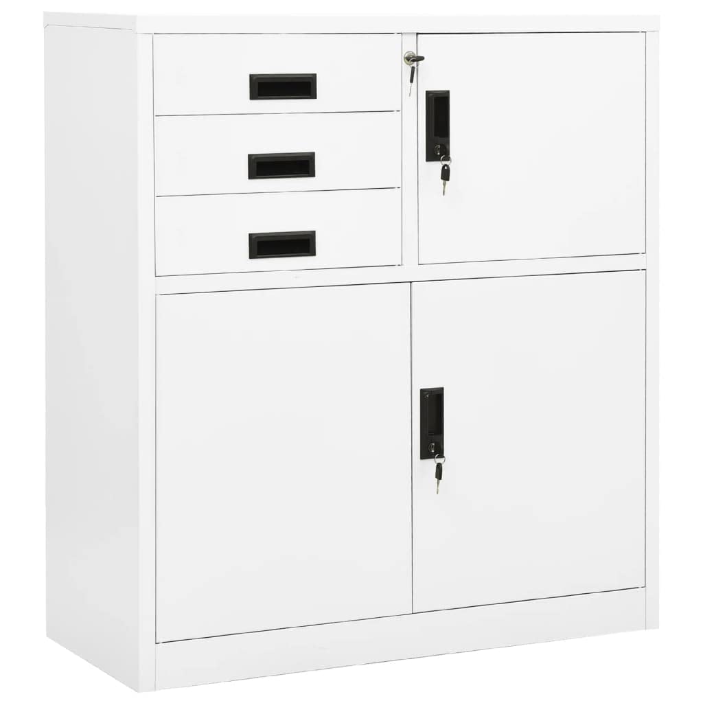vidaXL Office Cabinet Home Indoor Locker File Document Adjustable Shelf Lock Office Filing Storage Cabinet Furniture White 40.2&quot; Steel