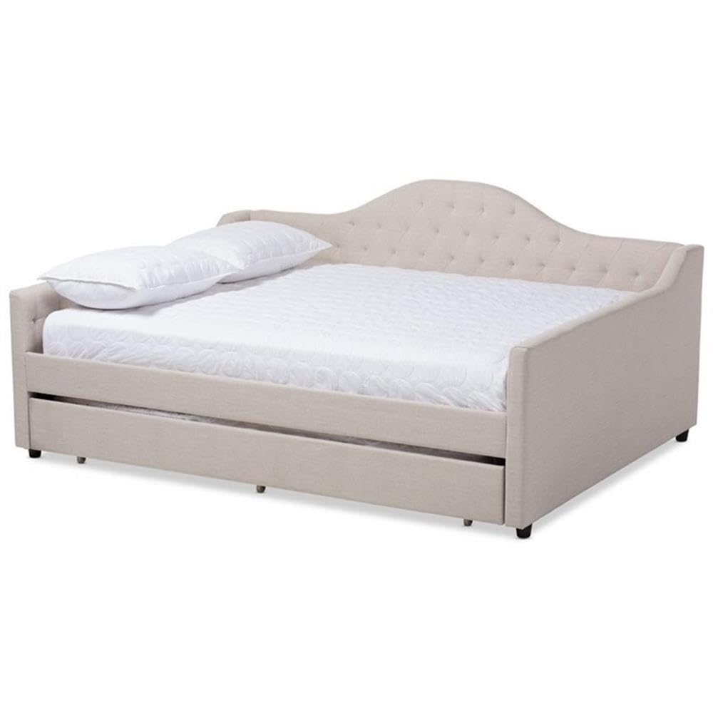 Baxton Studio Eliza Modern and Contemporary Light Beige Fabric Upholstered Queen Size Daybed with Trundle