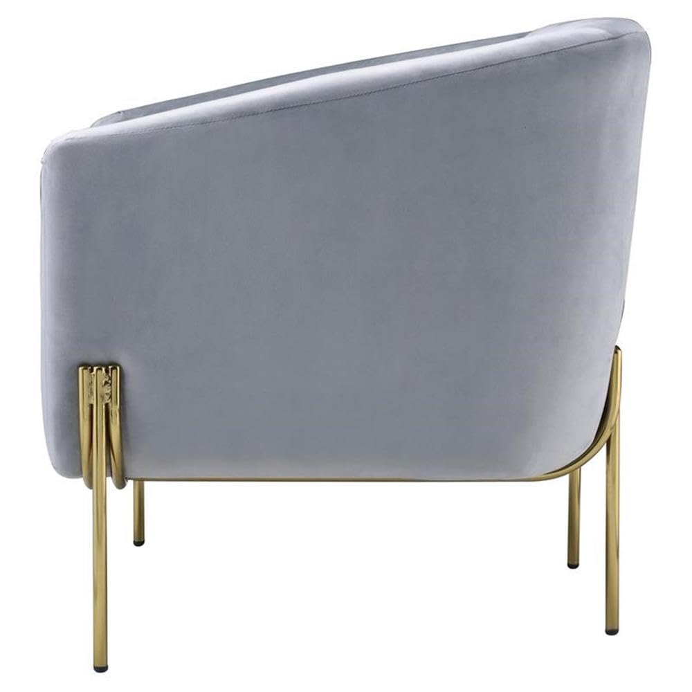 Acme Carlson Velvet Upholstered Barrel Backrest Accent Chair in Gray and Gold