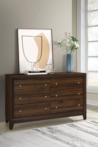 Coaster Home Furnishings Welsley Transitional 59-inch 6-Drawer Bedroom Dresser Clothing Storage Cabinet Wide Chest of Drawers Organizer Unit Walnut 223443