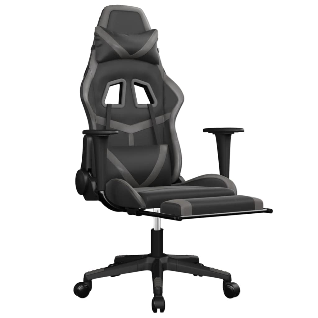 vidaXL Massage Gaming Chair for Adult, Reclining Computer Chair with Footrest and Headrest, Height Adjustable Office Chair with 360°-Swivel Castors, Black and Grey Faux Leather