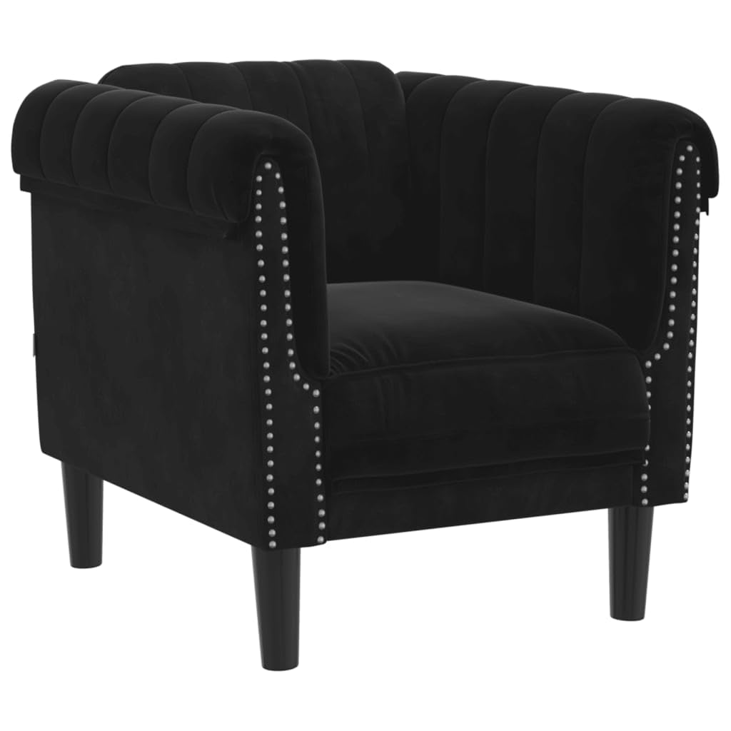 vidaXL Black Velvet Retro Armchair - Thumbnail 3