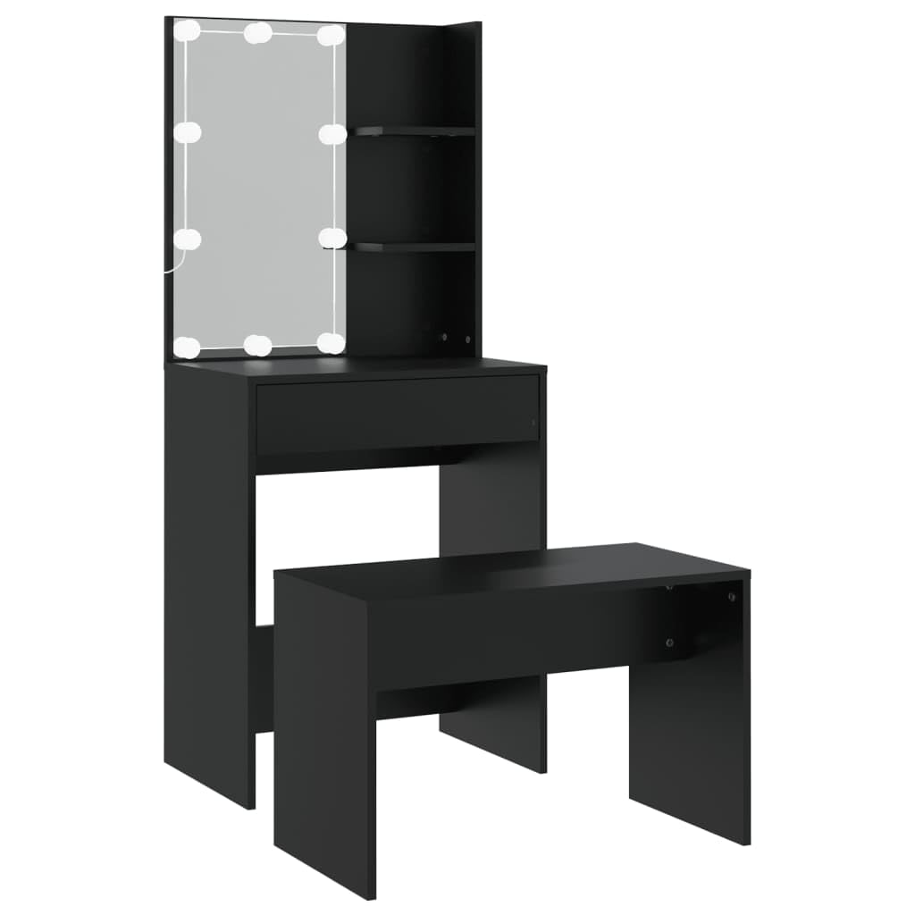 vidaXL Black LED Engineered Wood Dressing Table Set