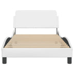 vidaXL Elegant White Faux Leather Bed Frame with Waved Design and Headboard - 39.4"x74.8" - Durable & Stain-Resistant Material, Supportive Plywood Slats, Easy Assembly for Bedroom Comfort