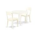 East West Furniture BOAD3-LWH-LC 3 Piece Dining Table Set for Small Spaces Contains a Round Kitchen Table and 2 Faux Leather Kitchen Dining Chairs, 42x42 Inch, Linen White
