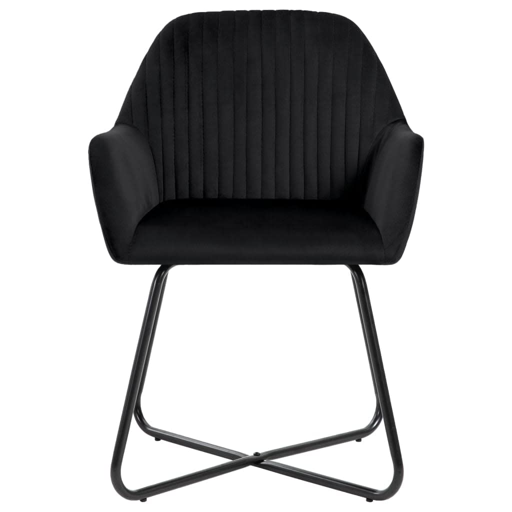 vidaXL Black Velvet Dining Chairs-Set of 2 Modern Side Chairs with Armrests for Living Room-Kitchen-Seating-Accent Furniture with Steel Legs