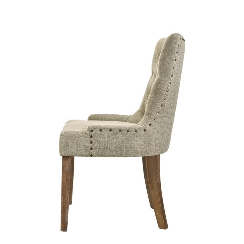 Acme Yotam Fabric Tufted Nail-Head Trim Side Chair in Beige and Salvaged Oak