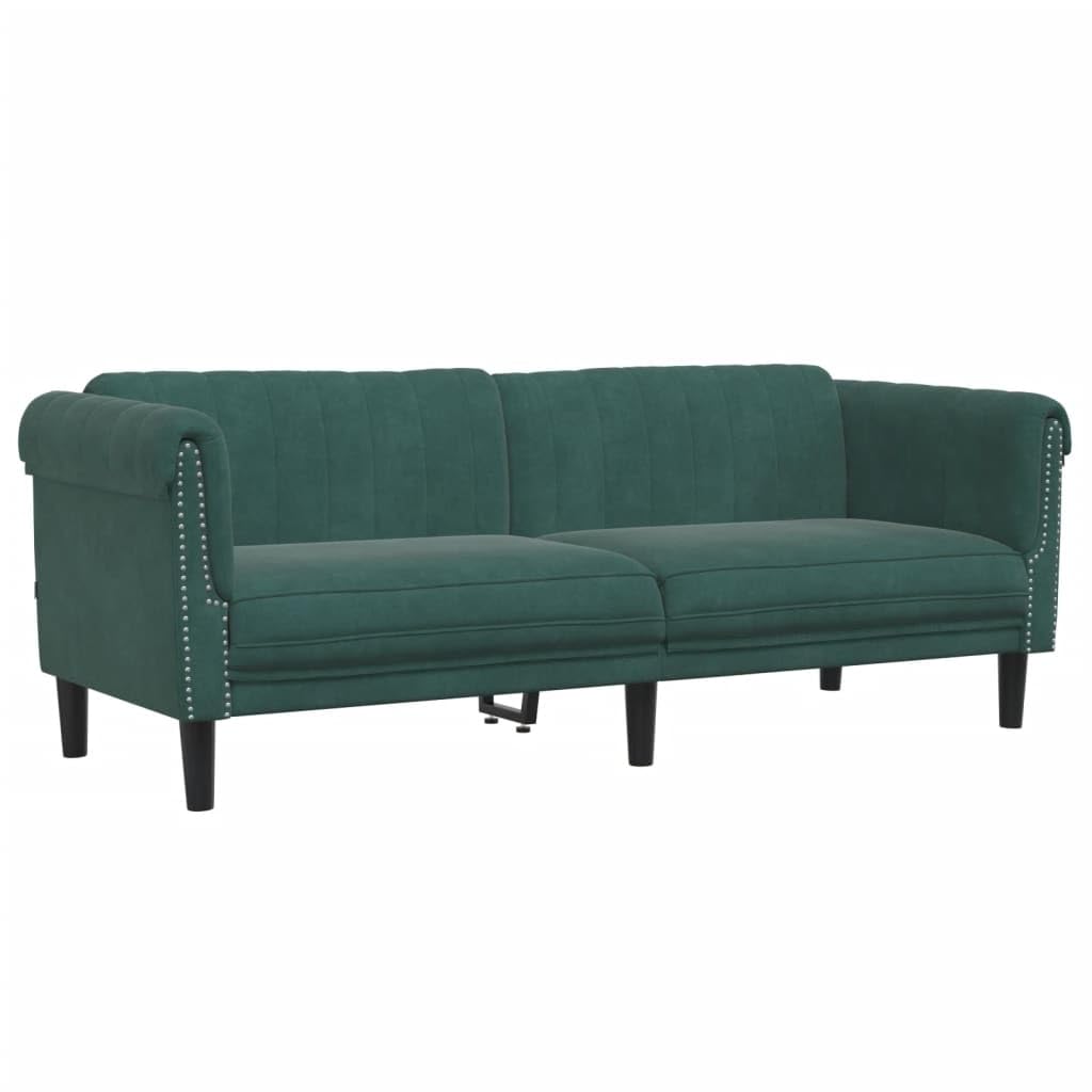 vidaXL 3-Seater Upholstered Settee - Dark Green Velvet Couch for Living Room/Lounge/Office, 79.9&quot; Wide with Sturdy Wooden Legs