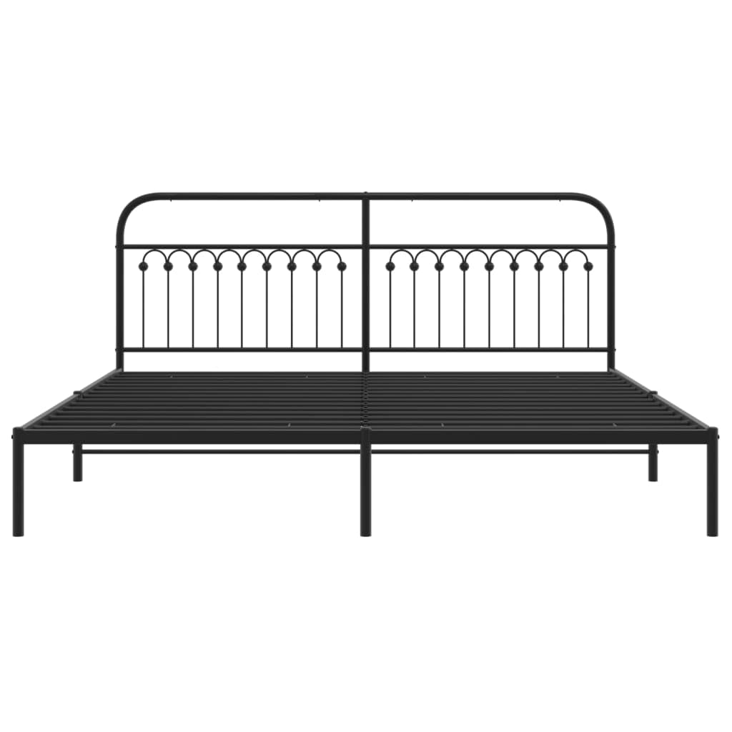 vidaXL Metal Bed Frame with Headboard - King Size, Black Steel Double Bed, 11.8&quot; Under-Bed Storage - Dimensions 81.5&quot;x78&quot;x39.4&quot;