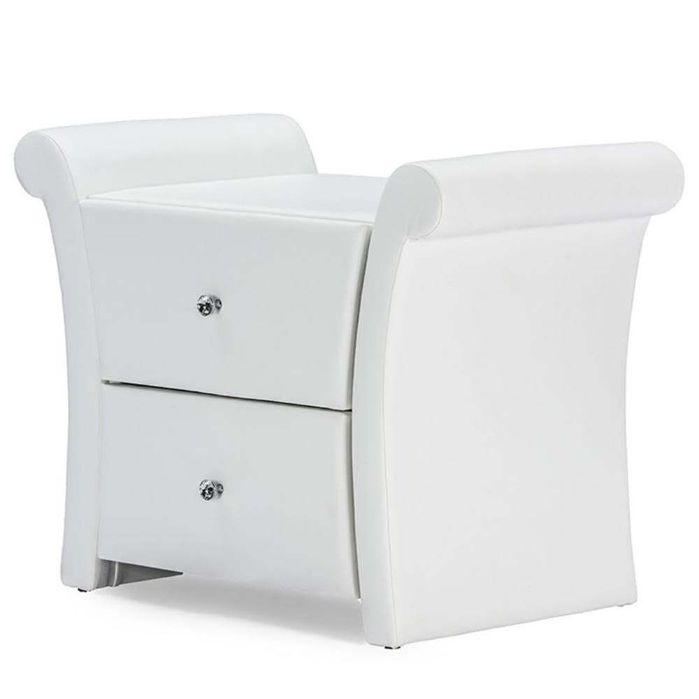 Baxton Studio Victoria Faux Leather Upholstered Modern Nightstand, Large, White