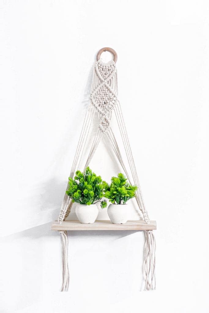 Aroha  Handicraft Macrame Wall Hanging Shelf For Decor Collection Wooden Plank Boho Decor For Bedroom Living Room Balcony Or Wor