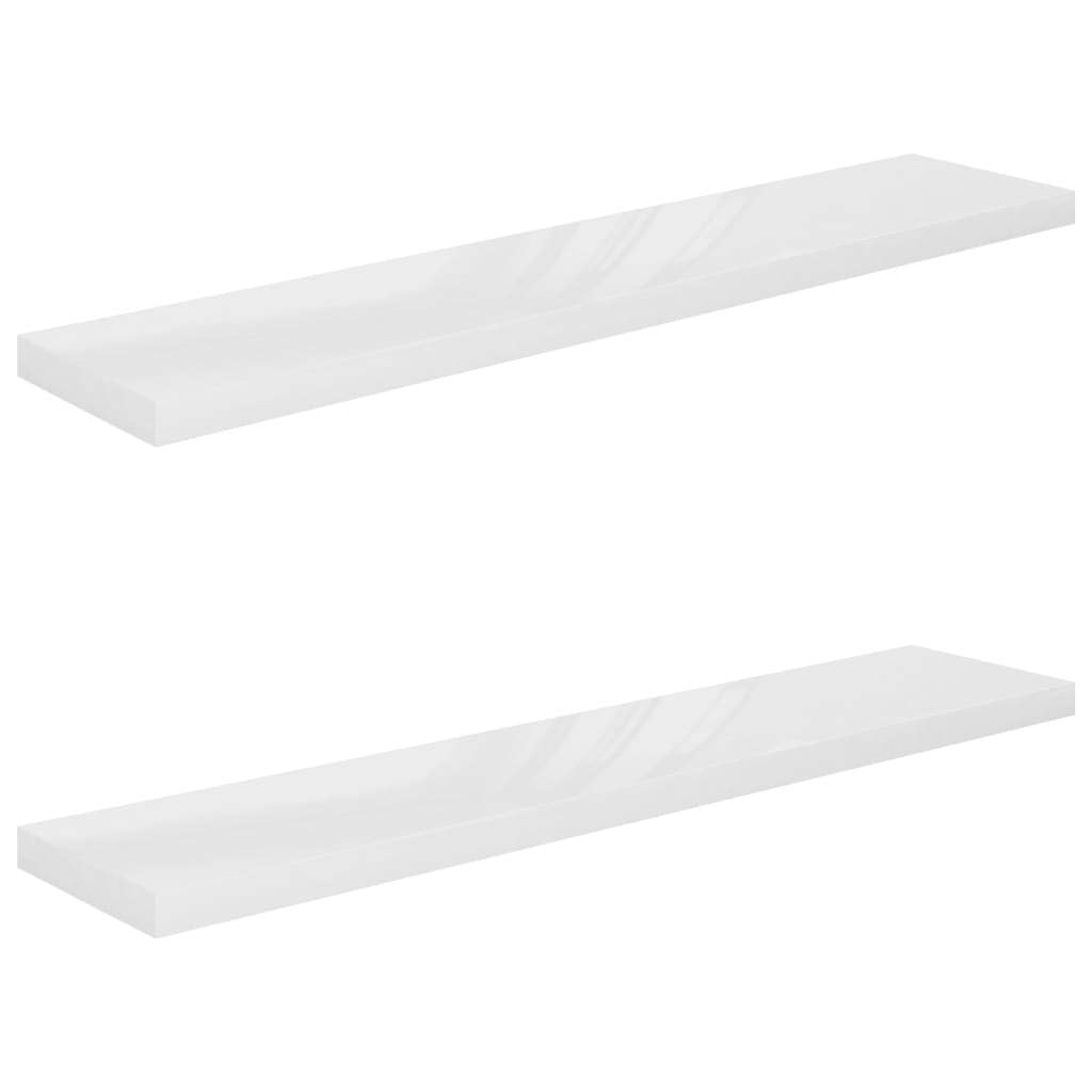vidaXL Floating Wall Shelves, Set of 2, High Gloss White, Made with Durable Honeycomb MDF and Metal Frame, Ideal for Display and